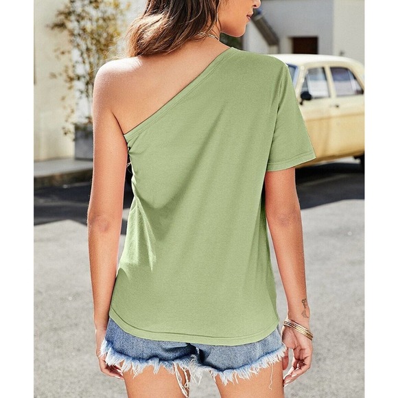 New Without Tag - Evia Olive Green Asymmetrical Top Women Size S - Picture 3 of 5